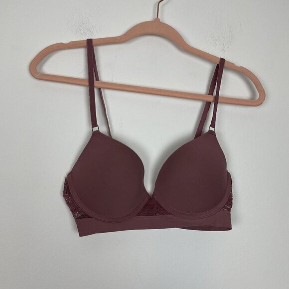 Tahari Mauve Push Up Lace Trim Raw Hem Bra Size 36C - Picture 1 of 4